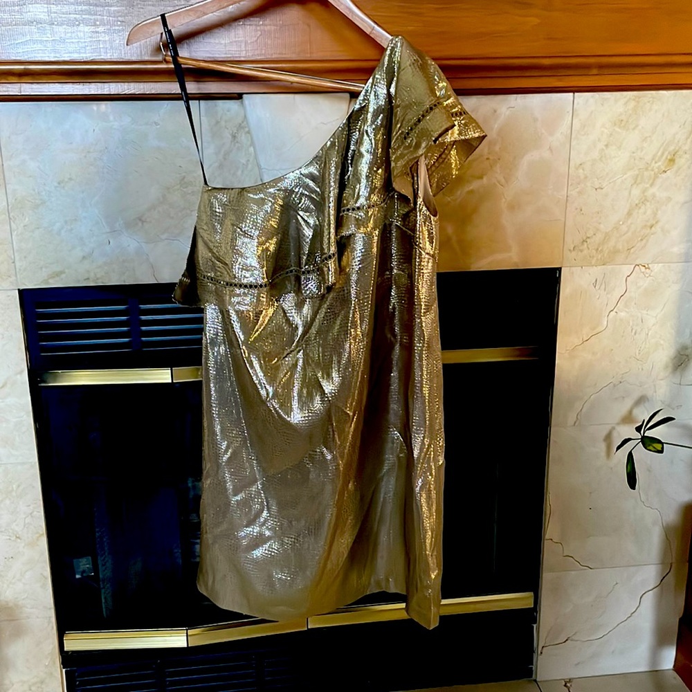 NWT One shoulder Rachel Zoe Gold Mini Dress